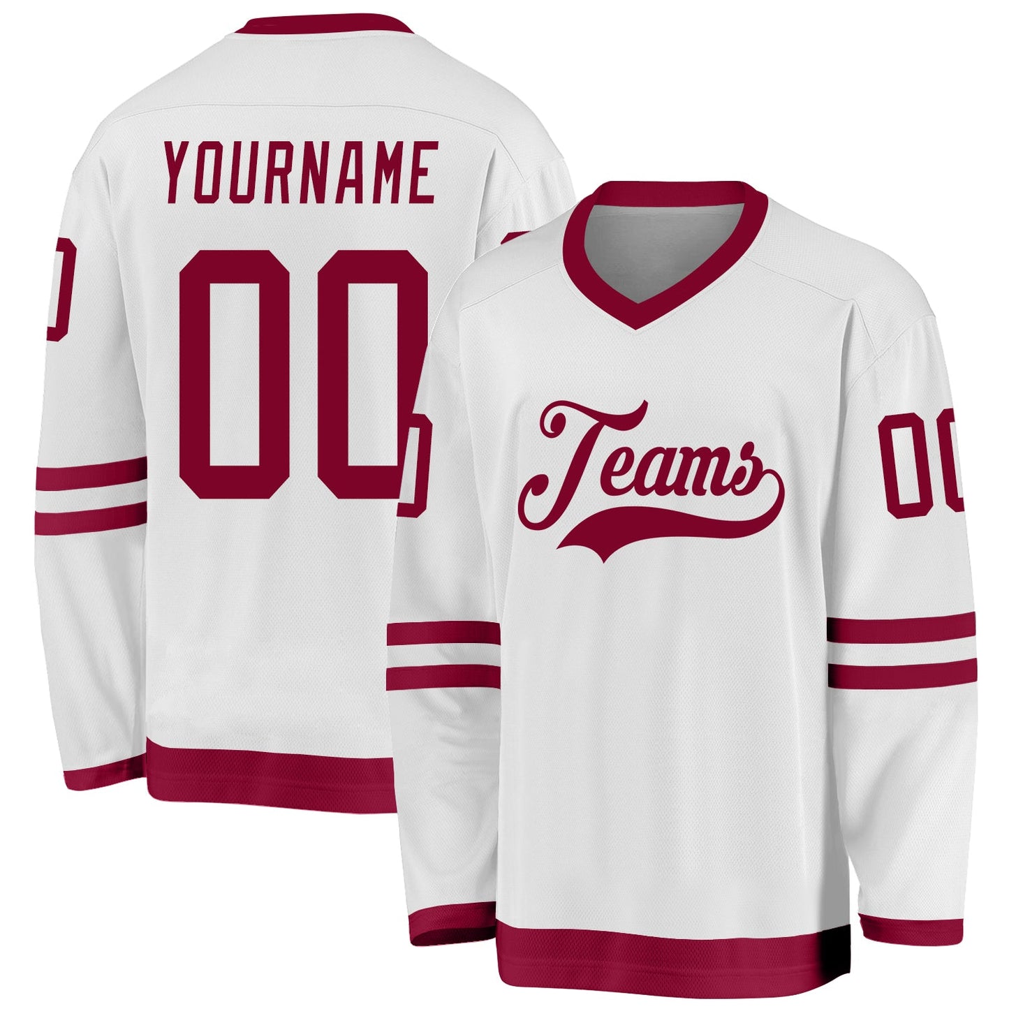 Custom White Maroon Hockey Jersey - Main View