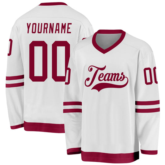 Custom White Maroon Hockey Jersey - Main View