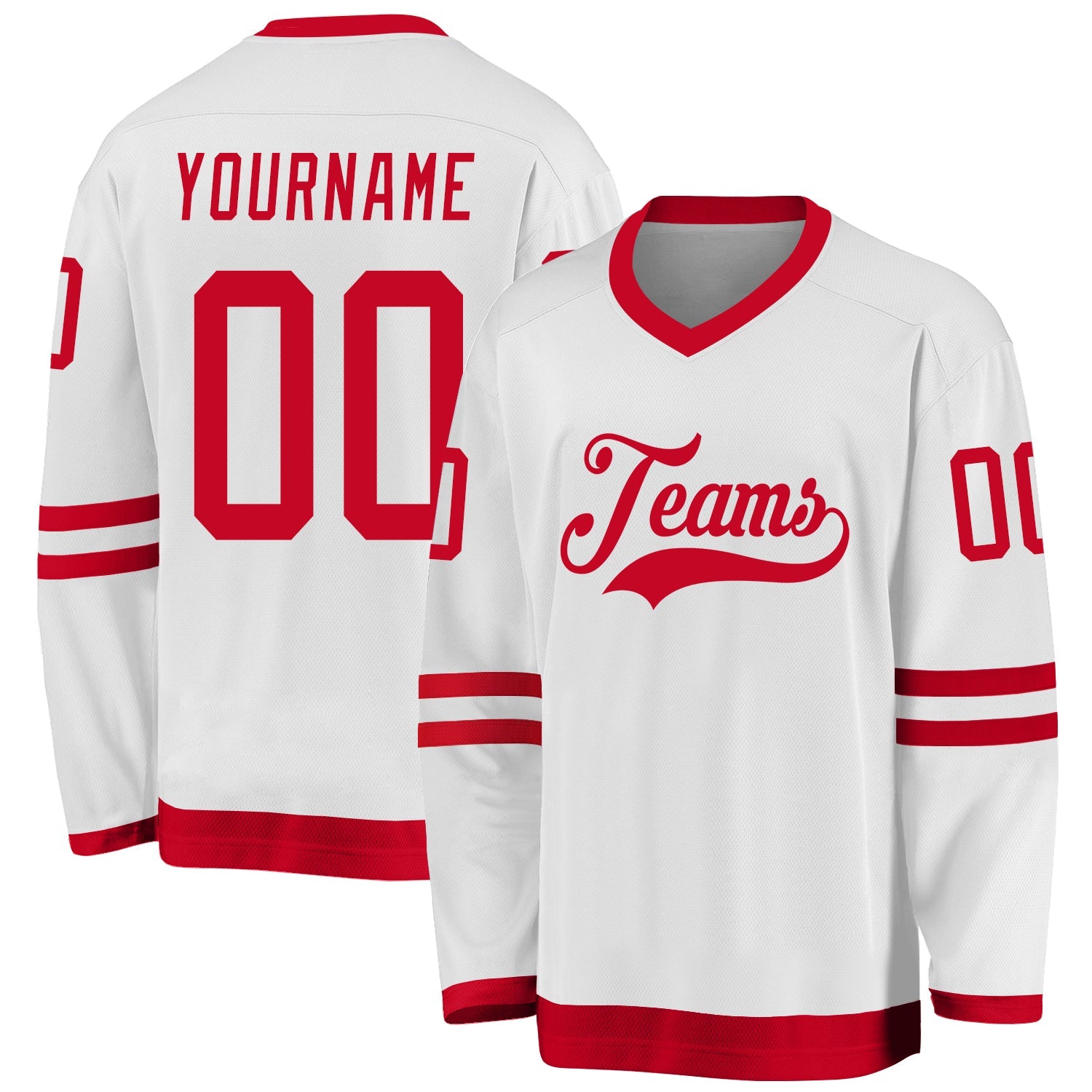 Custom White Red Hockey Jersey - Main View
