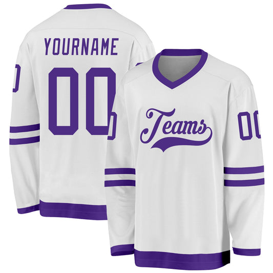 Custom White Purple Hockey Jersey - Main View