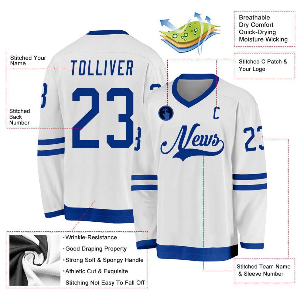 Custom White Royal Hockey Jersey view 2