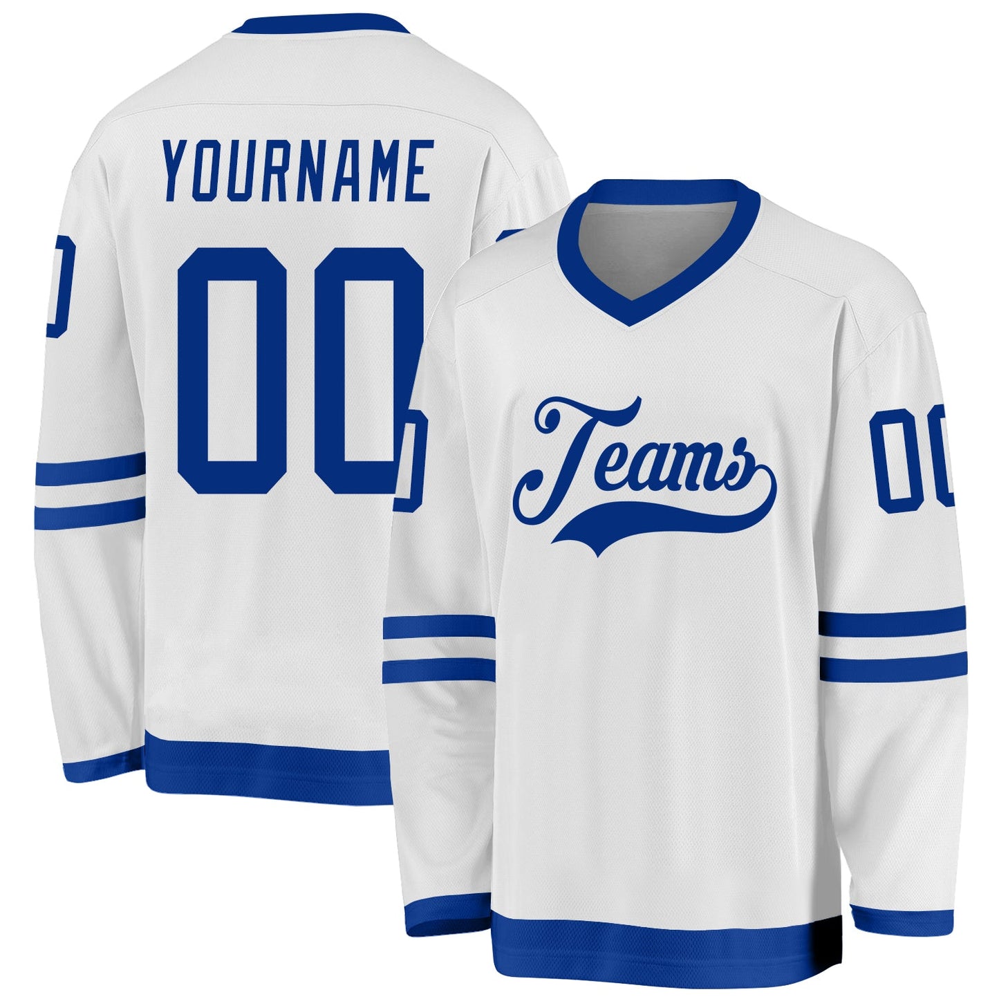 Custom White Royal Hockey Jersey - Main View