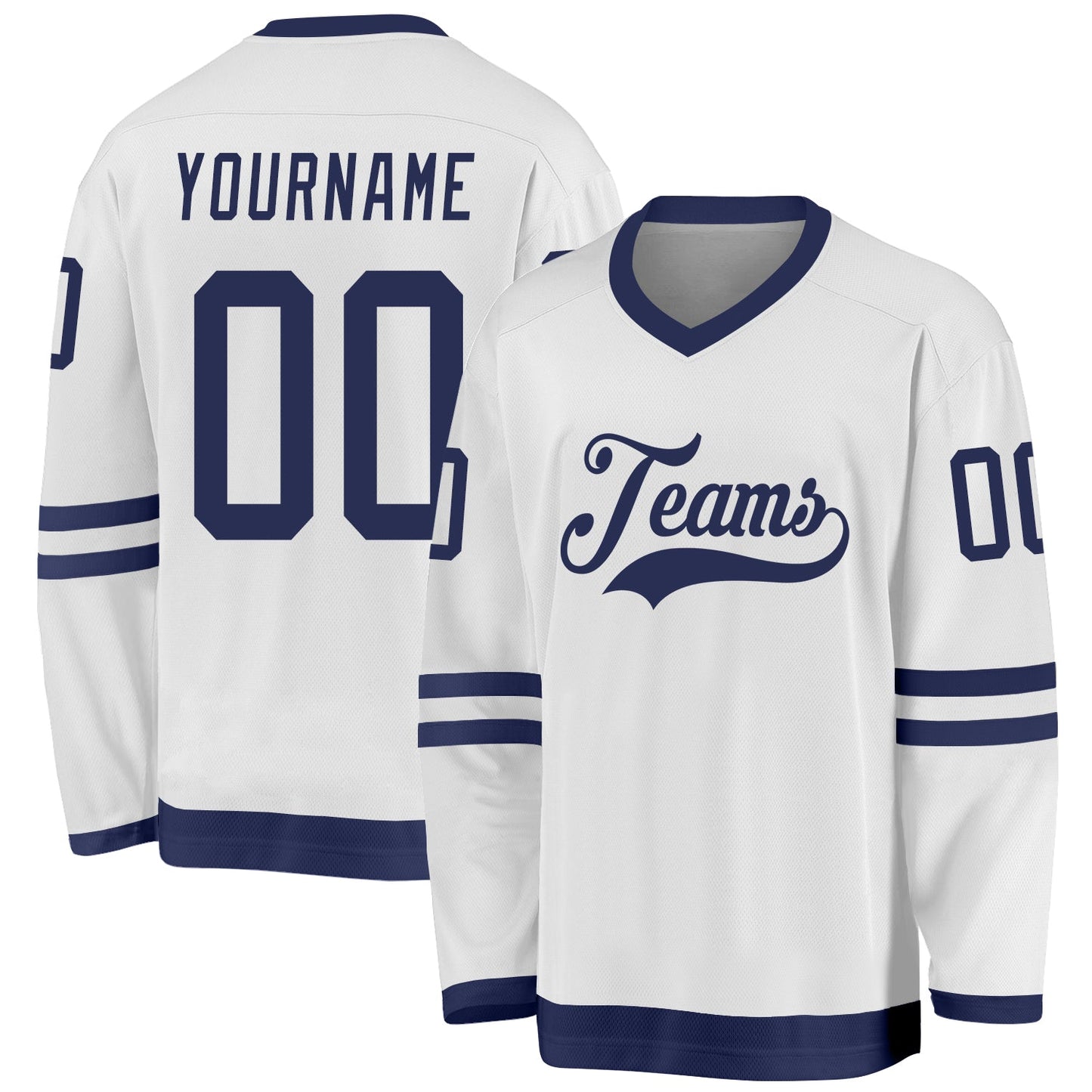 Custom White Navy Hockey Jersey - Main View