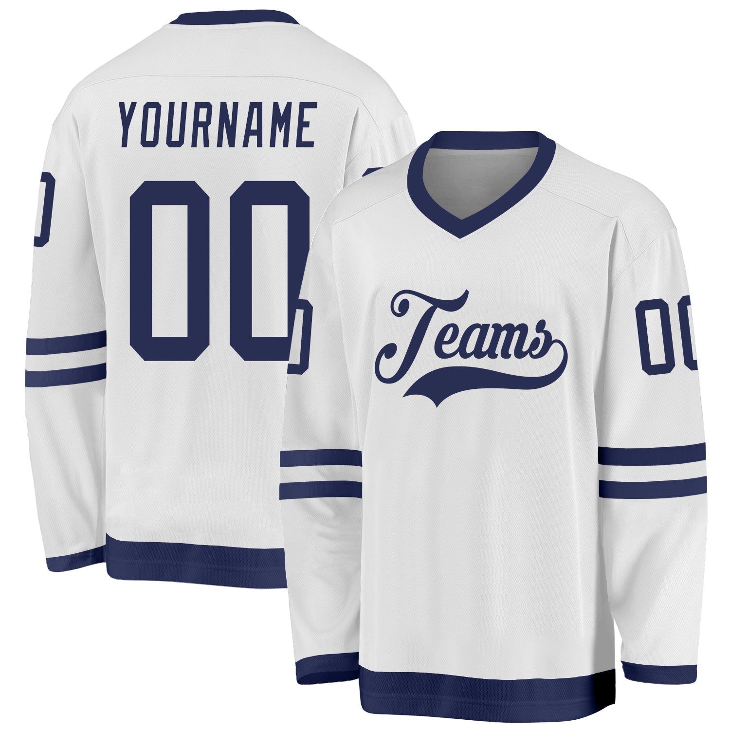 Custom White Navy Hockey Jersey - Main View
