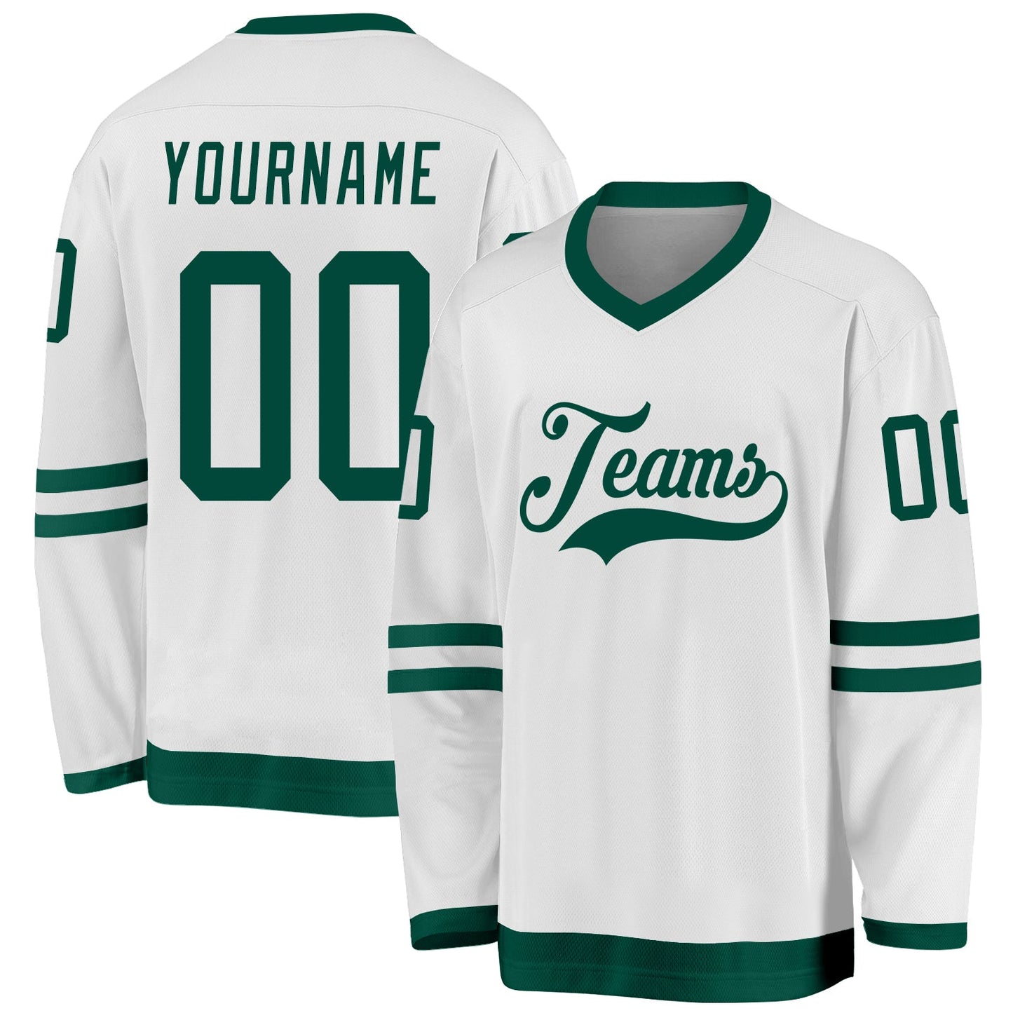 Custom White Green Hockey Jersey - Main View