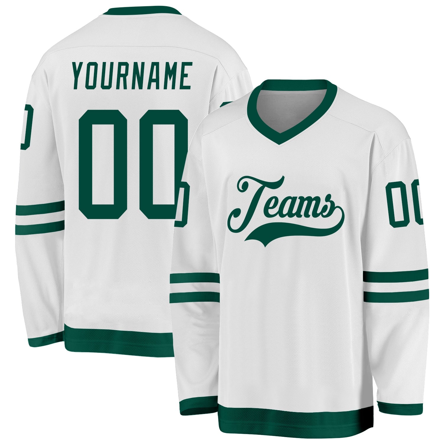 Custom White Green Hockey Jersey - Main View