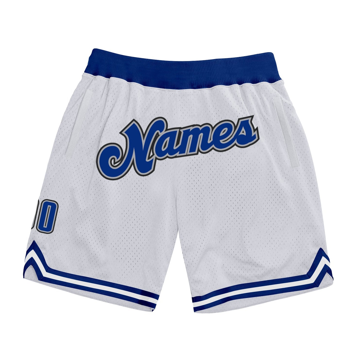 Custom White Royal-Gray Authentic Throwback Basketball Shorts - Main View