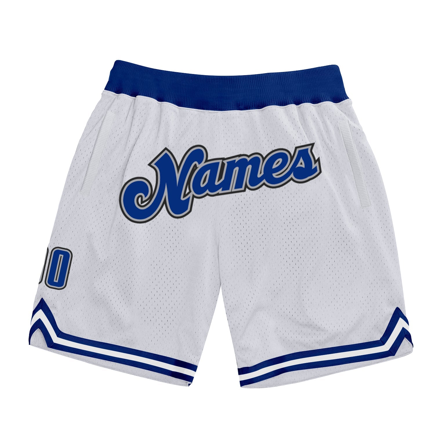 Custom White Royal-Gray Authentic Throwback Basketball Shorts - Main View