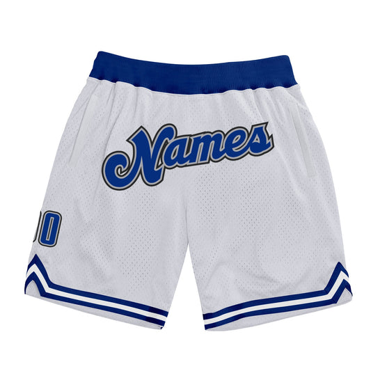 Custom White Royal-Gray Authentic Throwback Basketball Shorts - Main View