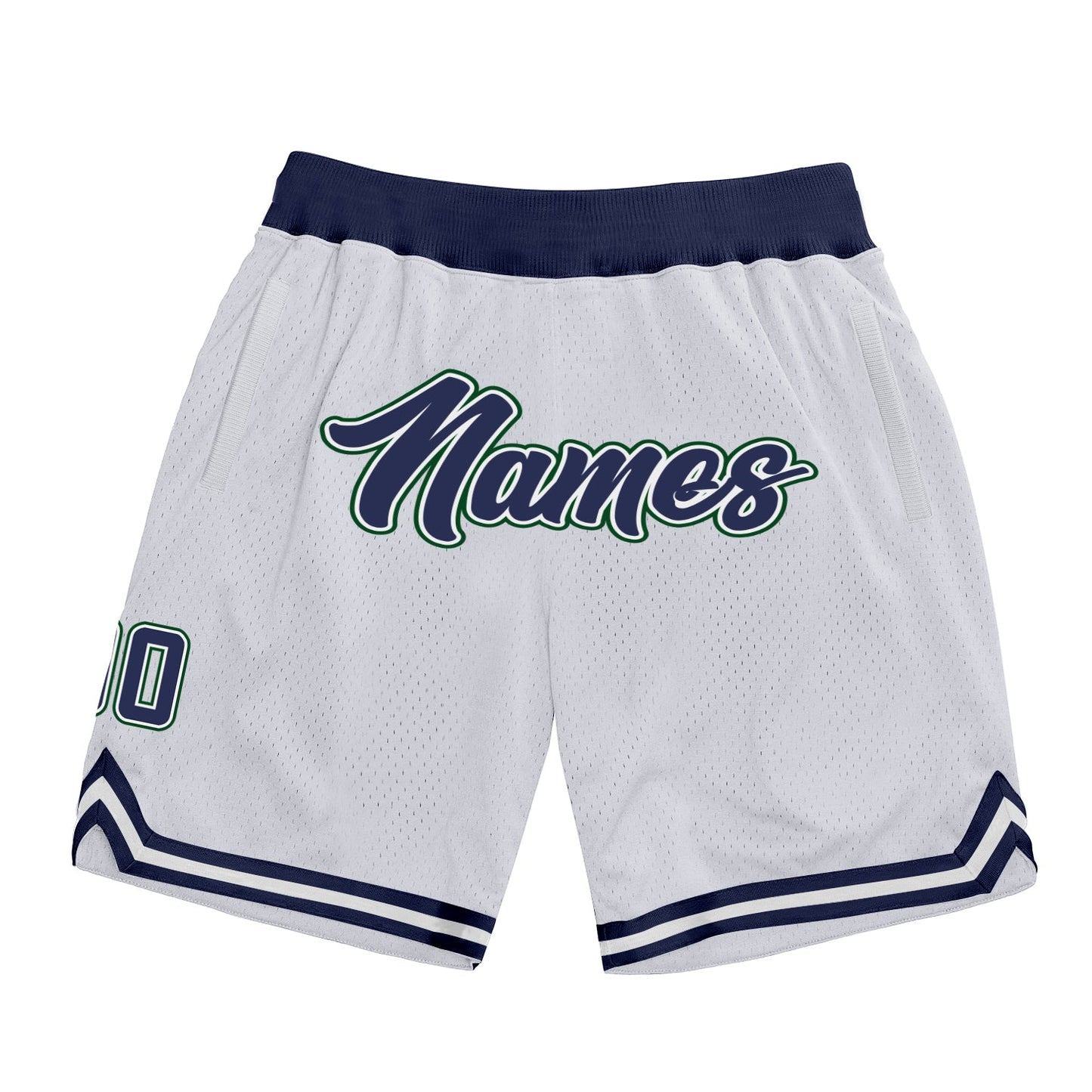 Custom White Navy-Hunter Green Authentic Throwback Basketball Shorts - Main View