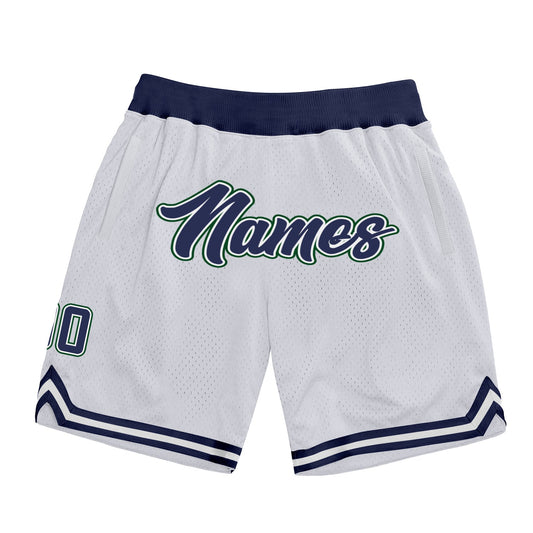 Custom White Navy-Hunter Green Authentic Throwback Basketball Shorts - Main View