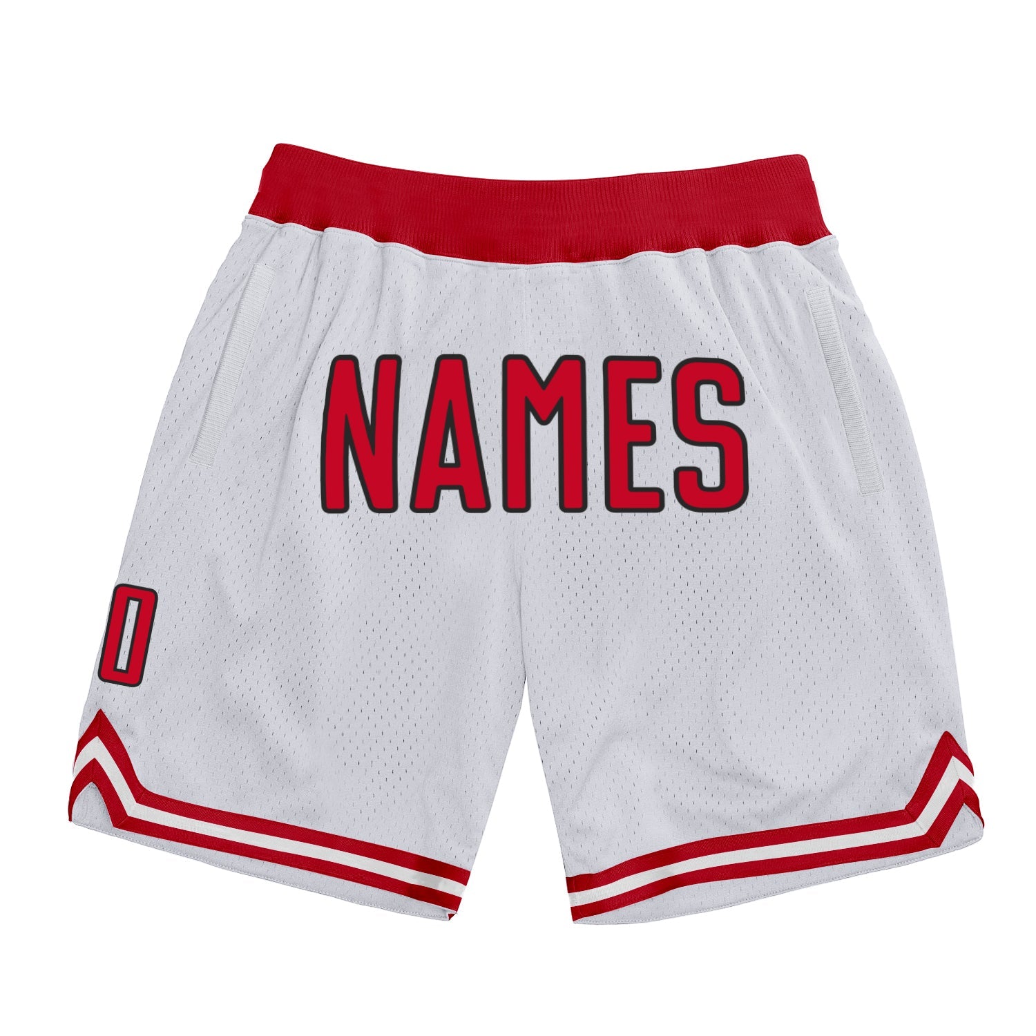 Custom White Red-Black Authentic Throwback Basketball Shorts - Main View