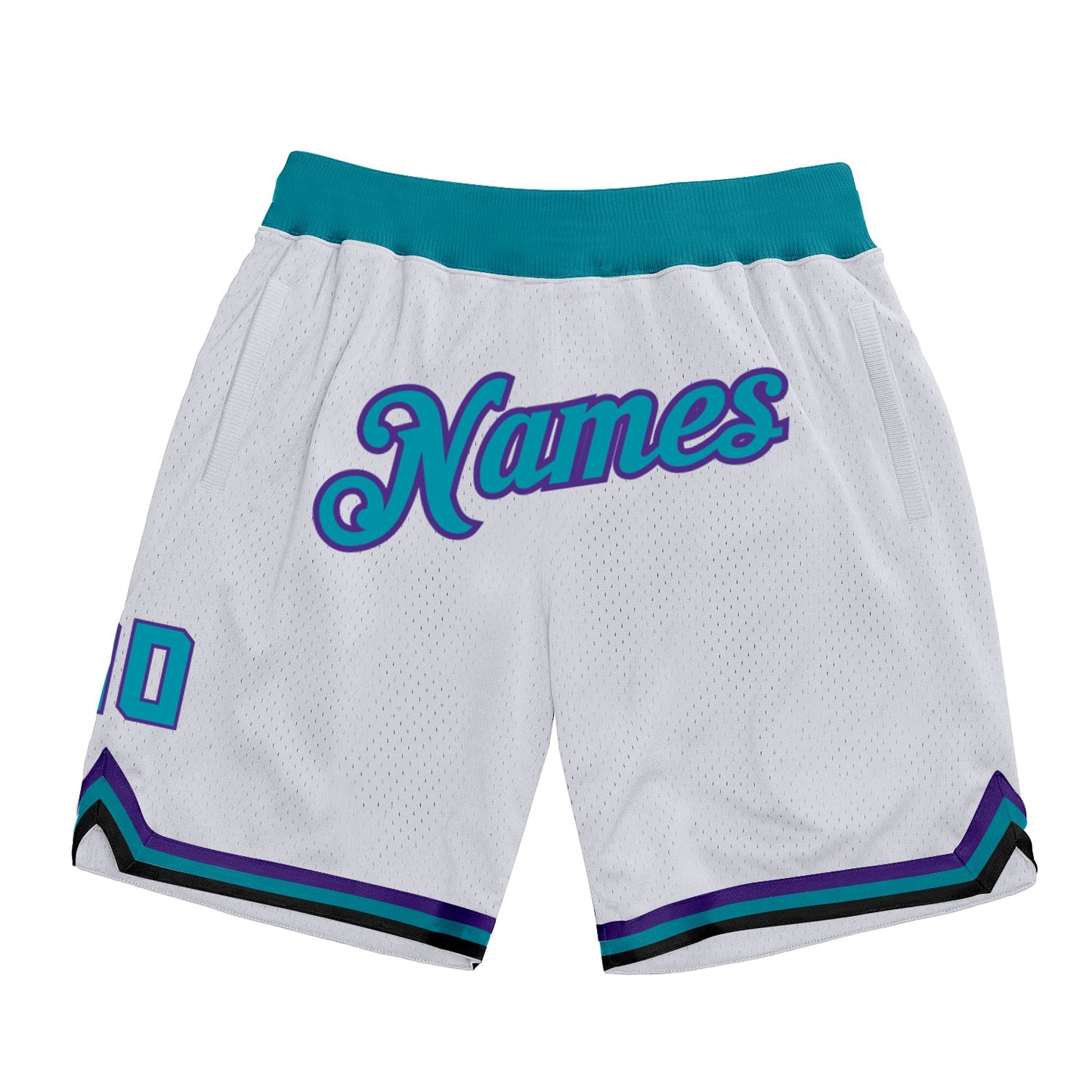 Custom White Teal-Purple Authentic Throwback Basketball Shorts - Main View
