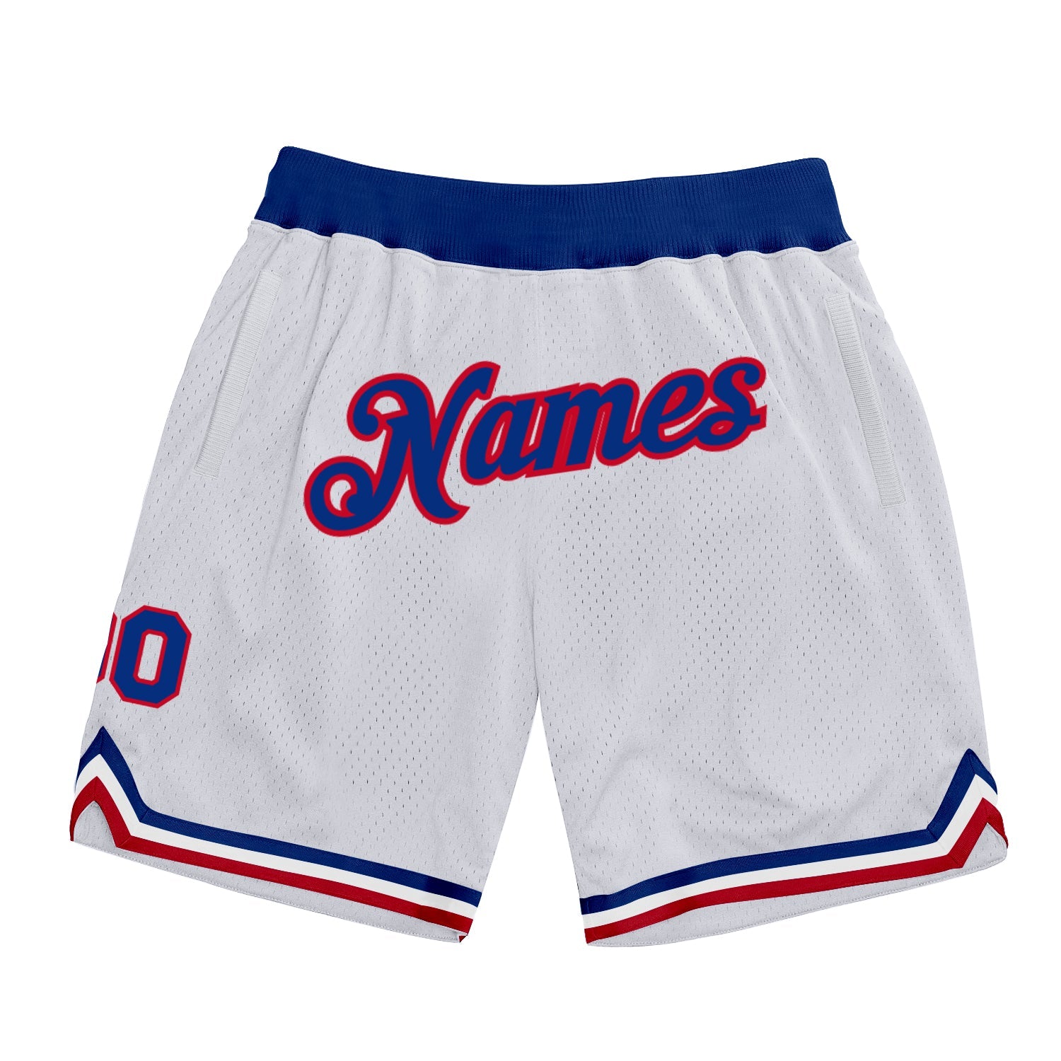 Custom White Royal-Red Authentic Throwback Basketball Shorts - Main View