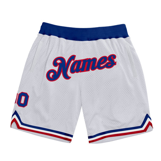 Custom White Royal-Red Authentic Throwback Basketball Shorts - Main View