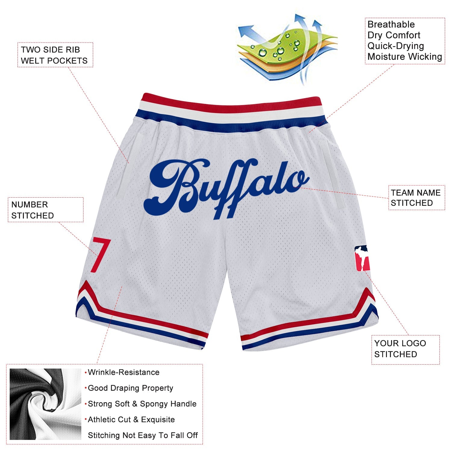 Custom White Royal Authentic Throwback Basketball Shorts view 2