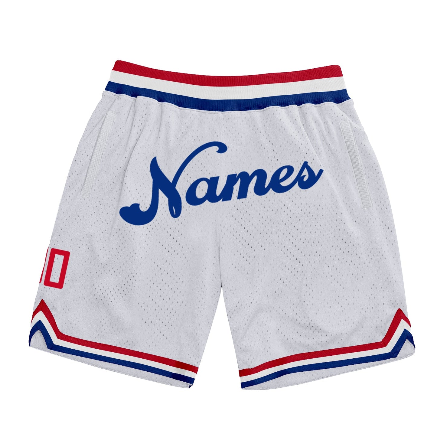 Custom White Royal Authentic Throwback Basketball Shorts - Main View