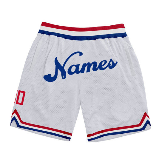 Custom White Royal Authentic Throwback Basketball Shorts - Main View