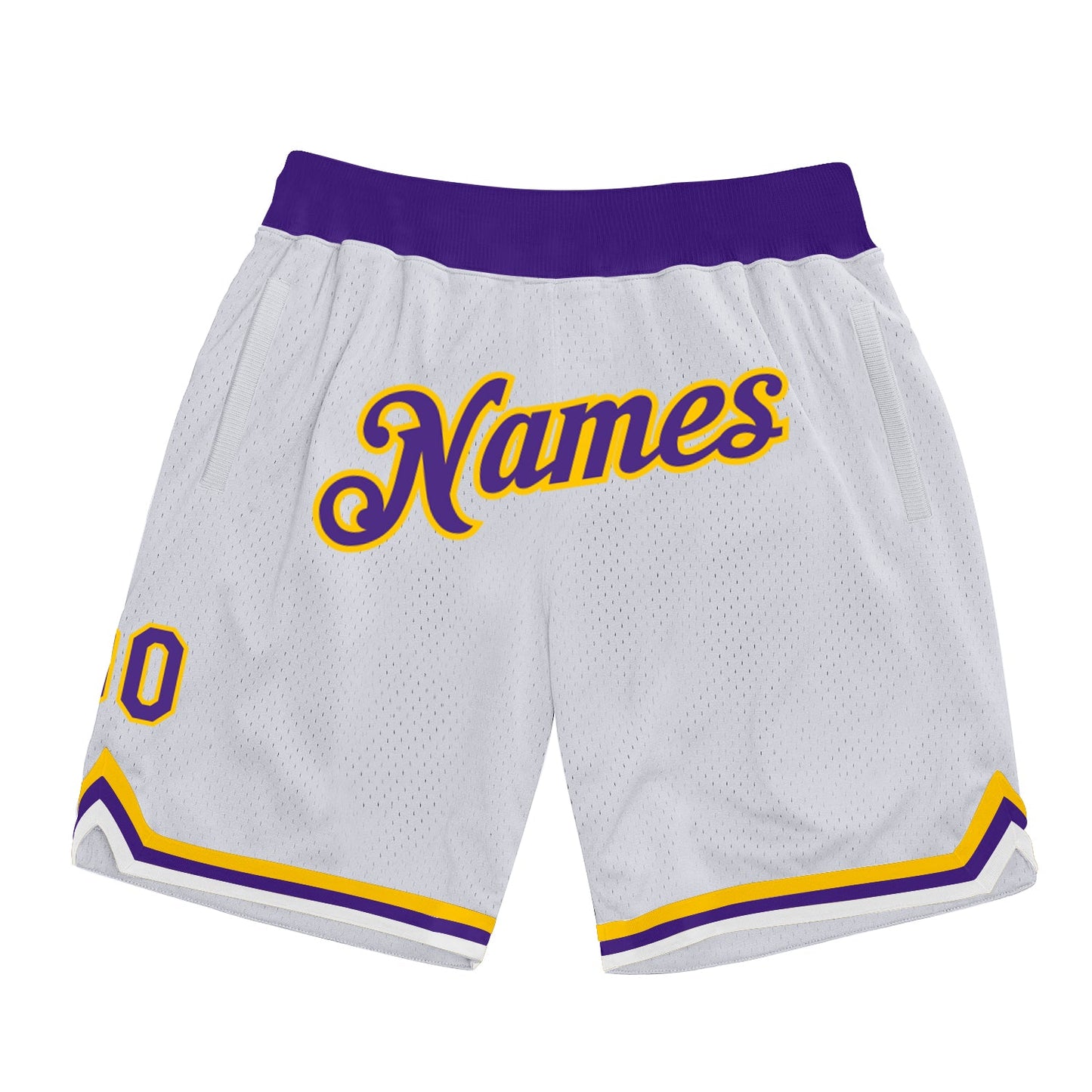 Custom White Purple-Gold Authentic Throwback Basketball Shorts - Main View