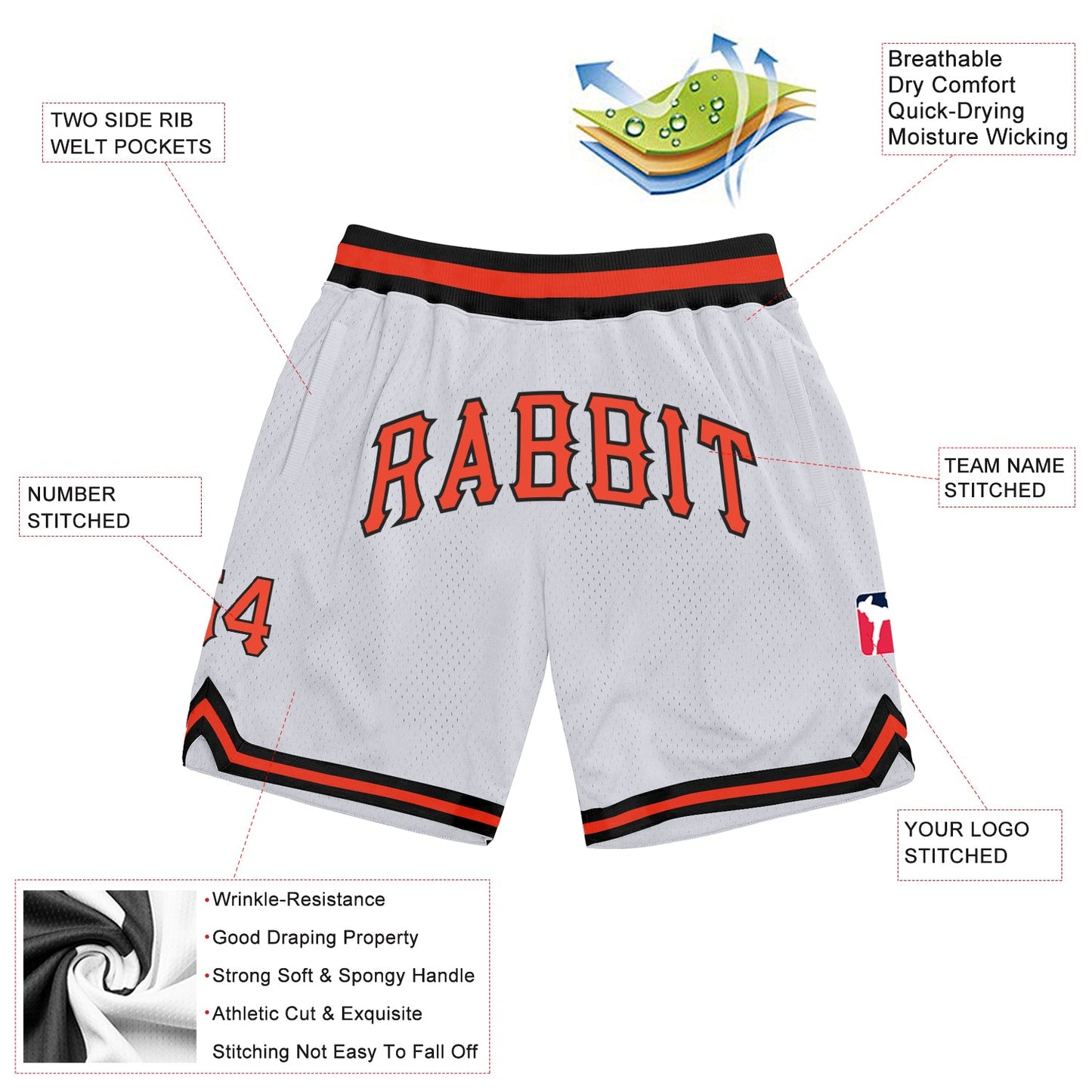 Custom White Orange-Black Authentic Throwback Basketball Shorts view 2