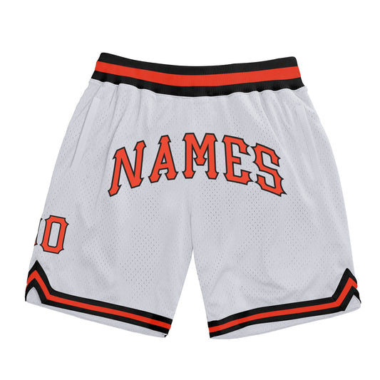 Custom White Orange-Black Authentic Throwback Basketball Shorts - Main View