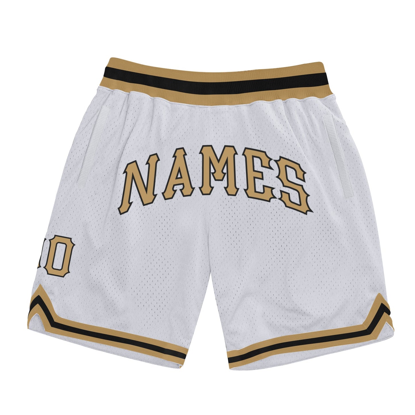 Custom White Old Gold-Black Authentic Throwback Basketball Shorts - Main View