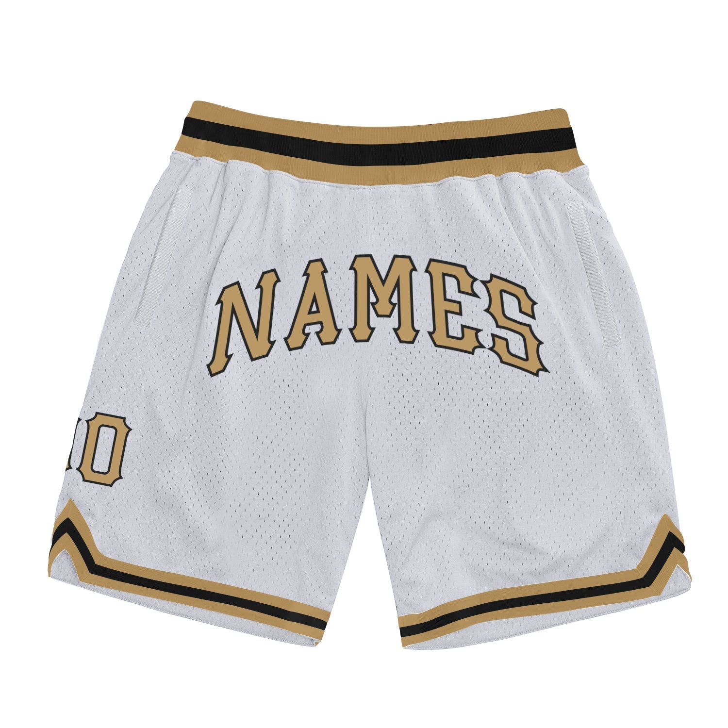 Custom White Old Gold-Black Authentic Throwback Basketball Shorts - Main View