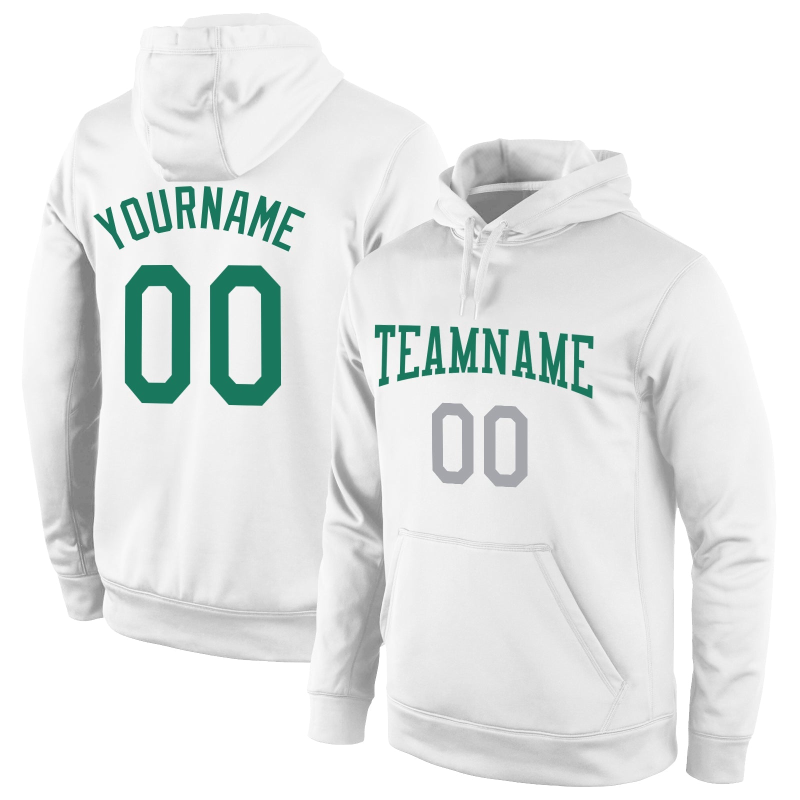 Custom Stitched White Kelly Green-Gray Sports Pullover Sweatshirt Hoodie - Main View