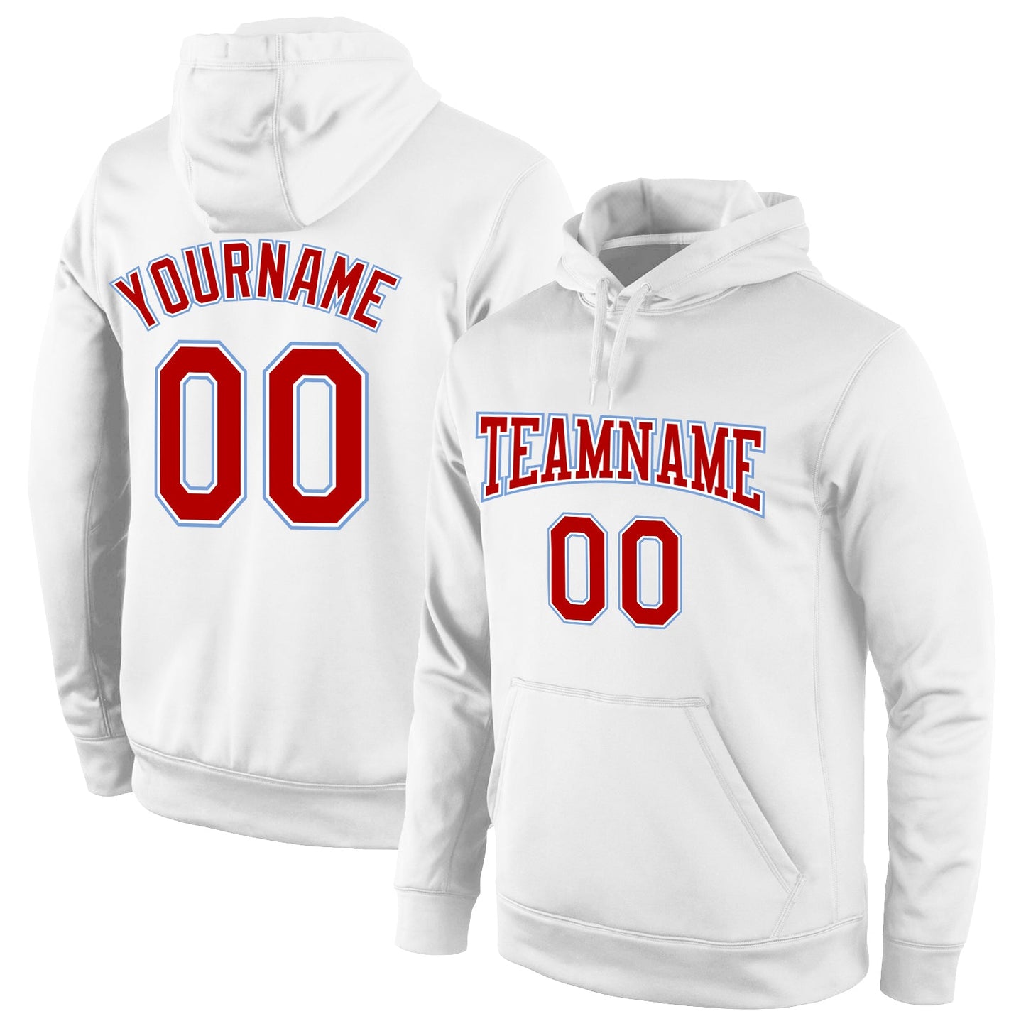 Custom Stitched White Red-Light Blue Sports Pullover Sweatshirt Hoodie - Main View