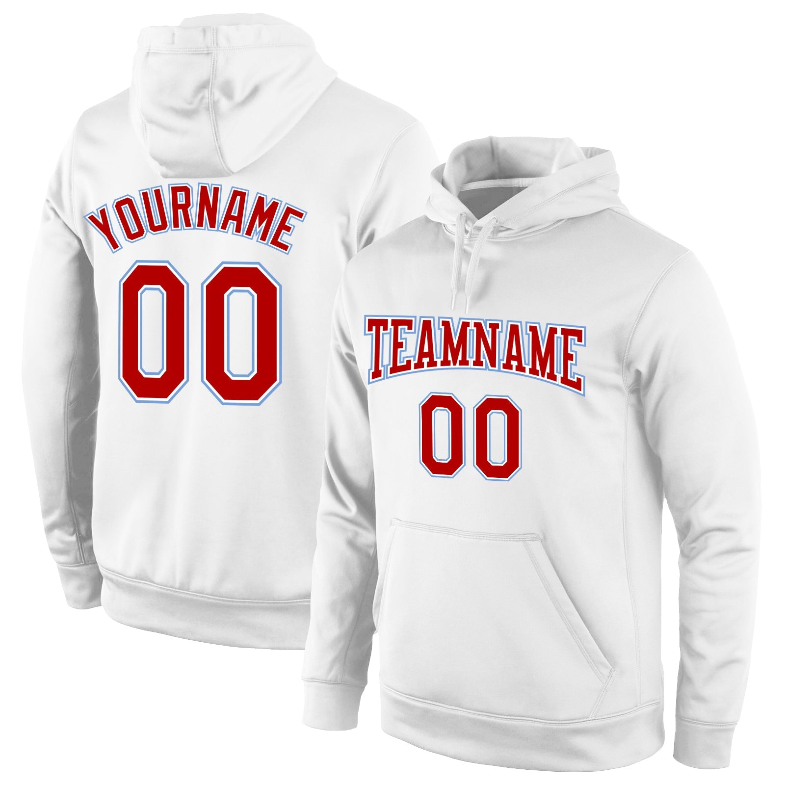 Custom Stitched White Red-Light Blue Sports Pullover Sweatshirt Hoodie - Main View
