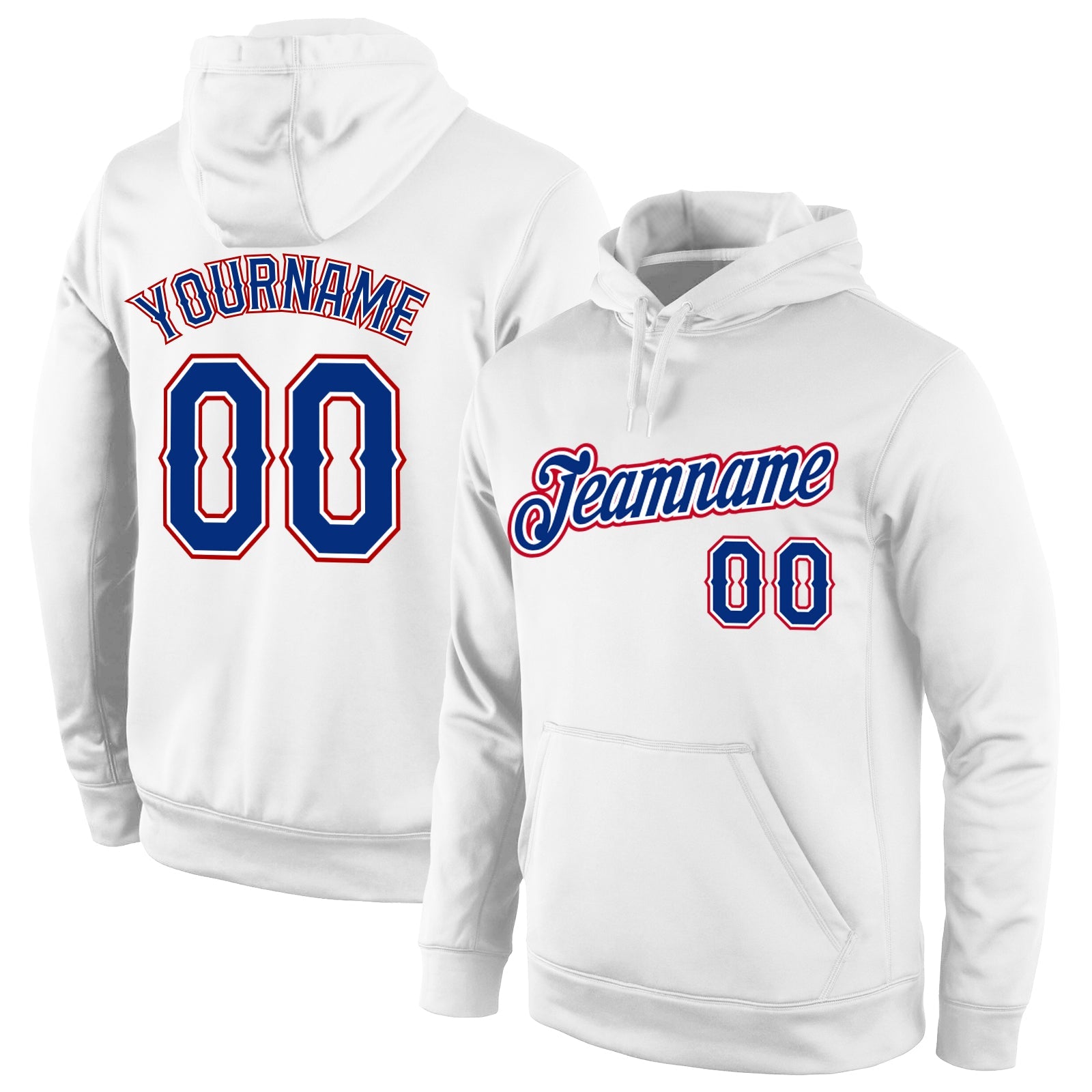 Custom Stitched White Royal-Red Sports Pullover Sweatshirt Hoodie - Main View