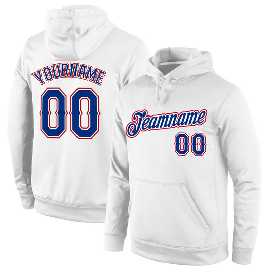 Custom Stitched White Royal-Red Sports Pullover Sweatshirt Hoodie - Main View
