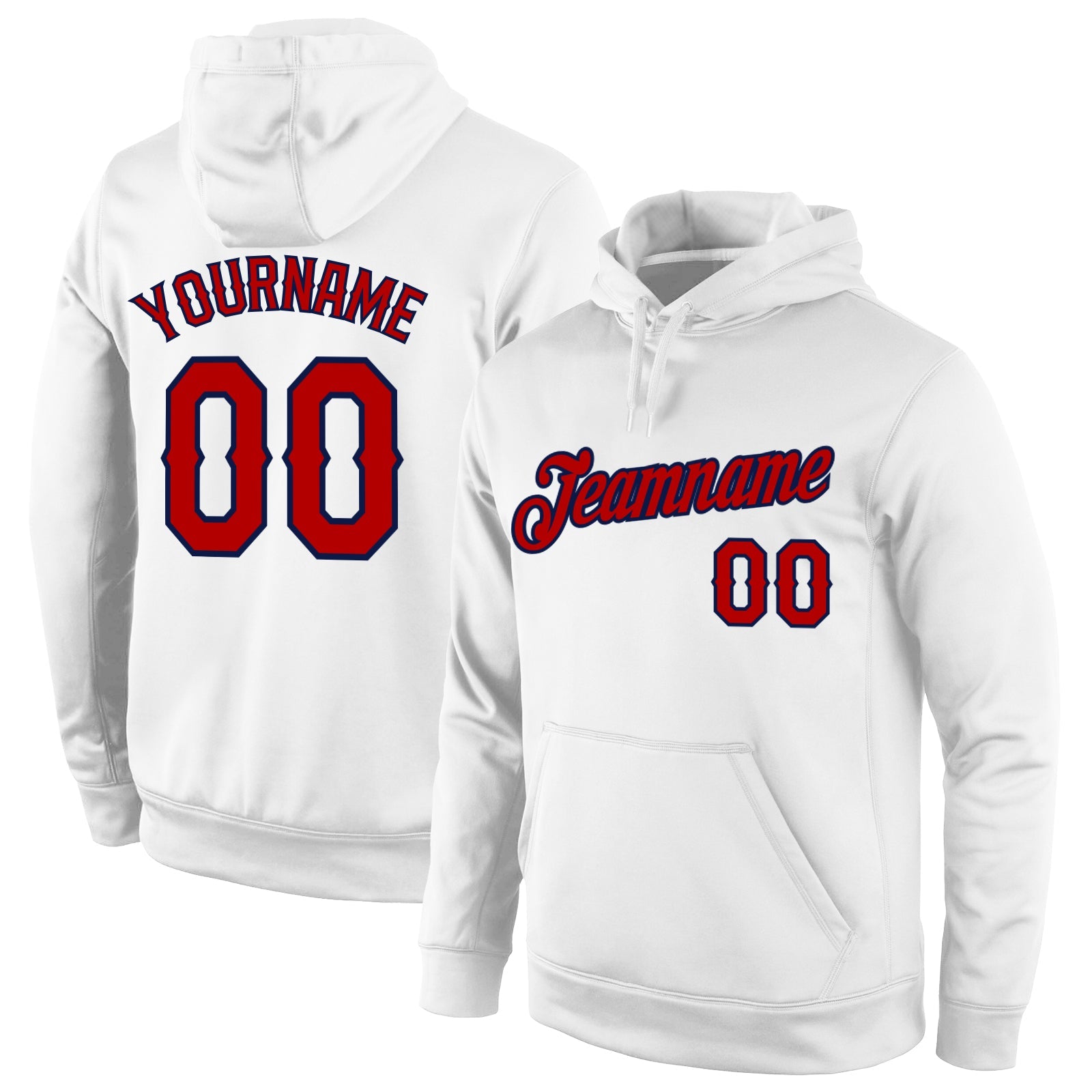 Custom Stitched White Red-Navy Sports Pullover Sweatshirt Hoodie - Main View