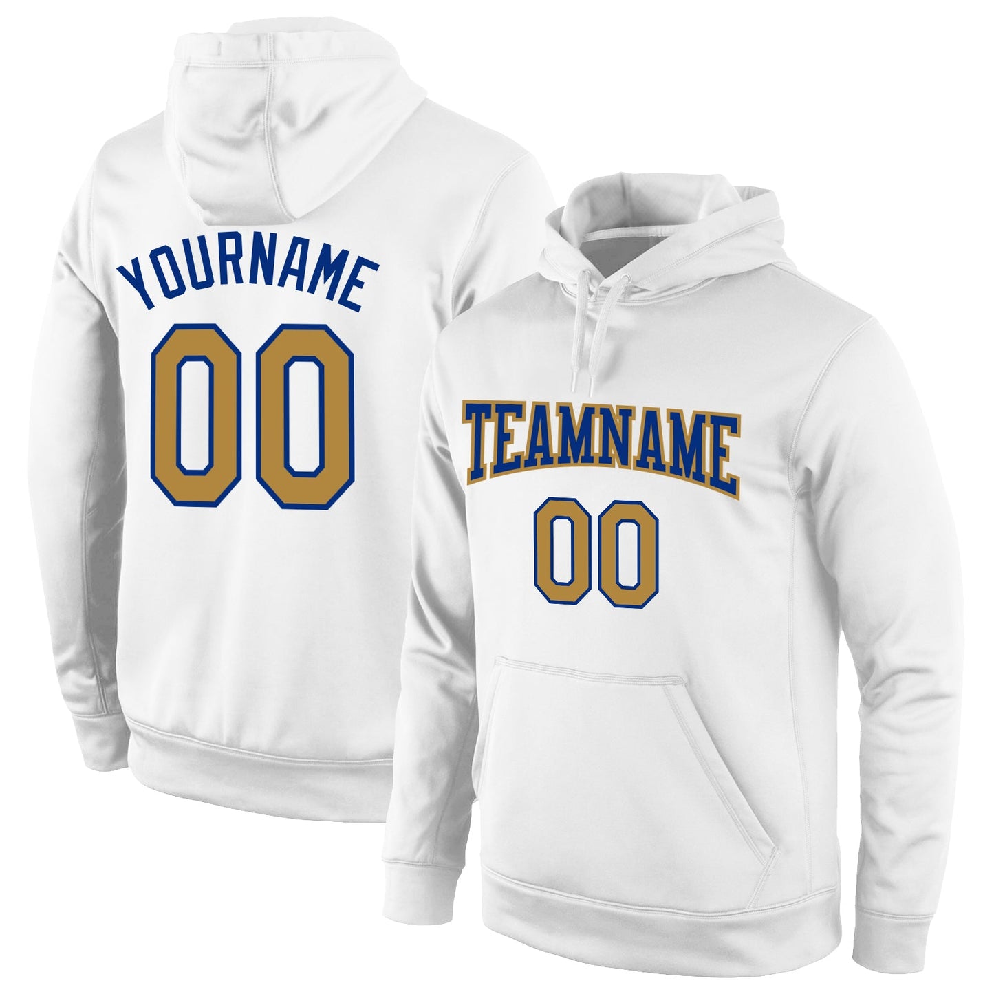 Custom Stitched White Old Gold-Royal Sports Pullover Sweatshirt Hoodie - Main View