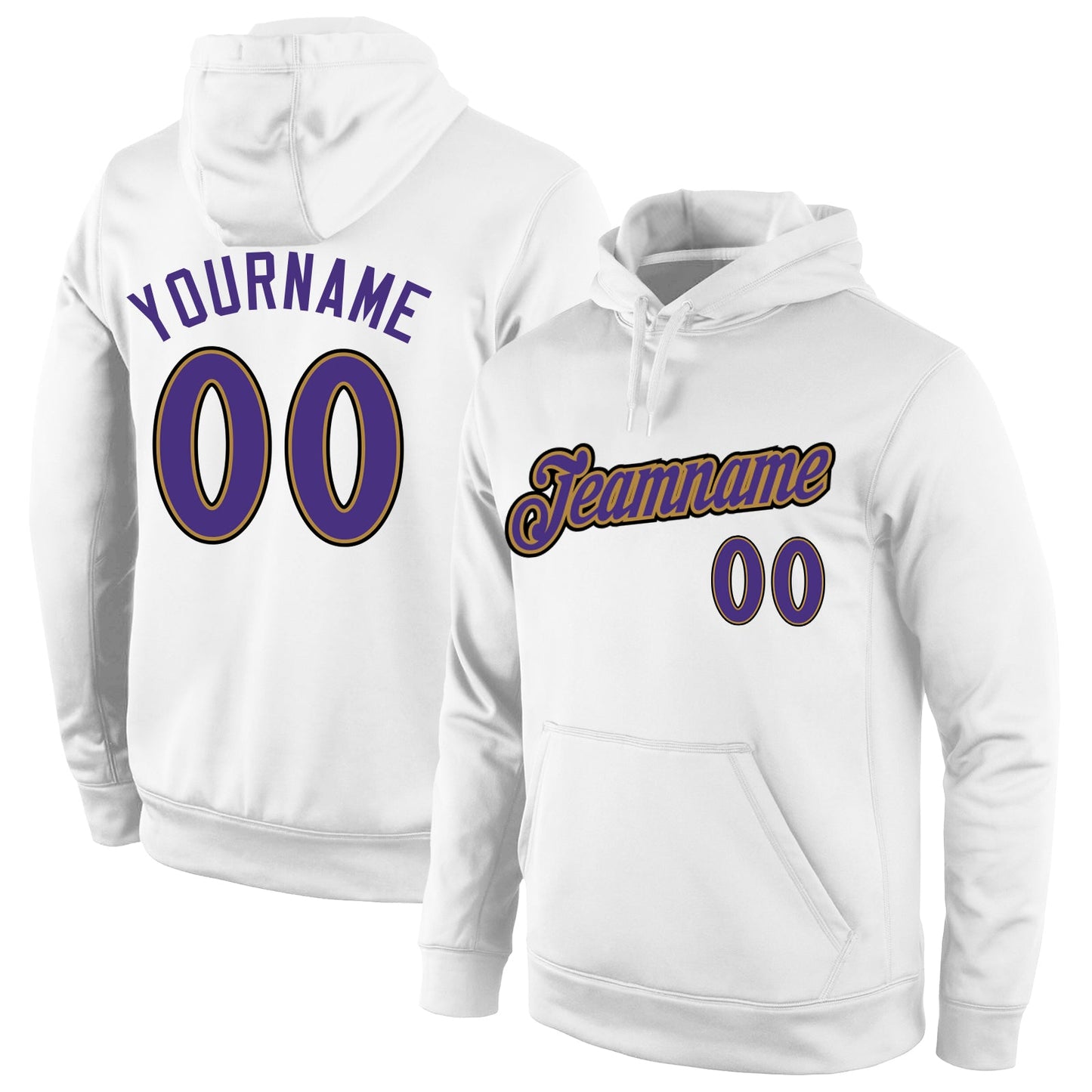 Custom Stitched White Purple-Old Gold Sports Pullover Sweatshirt Hoodie - Main View