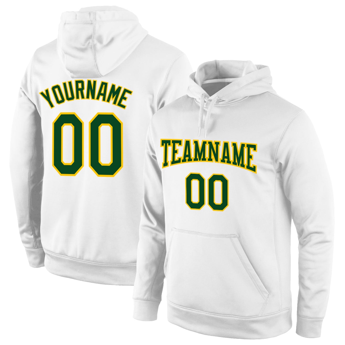 Custom Stitched White Green-Gold Sports Pullover Sweatshirt Hoodie - Main View
