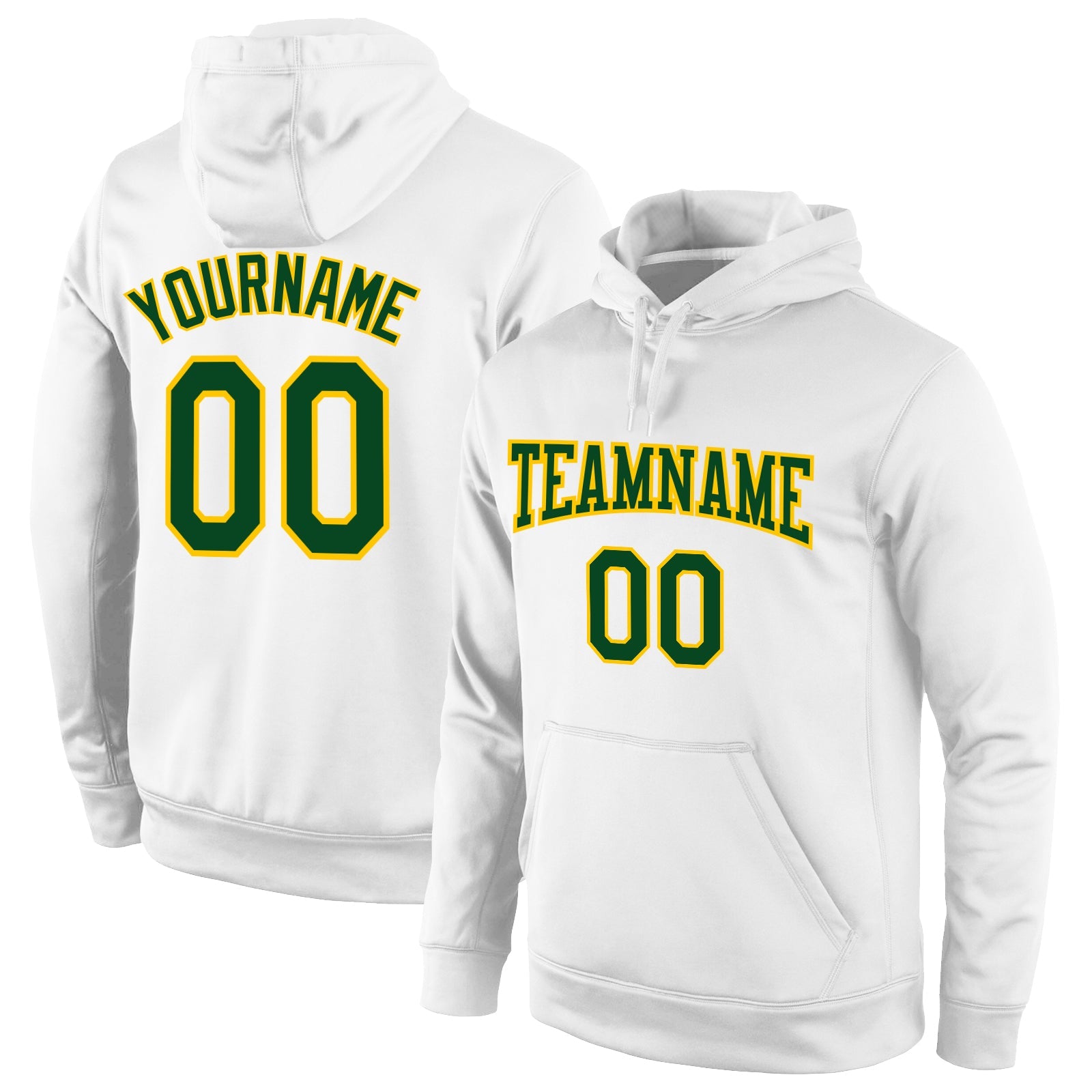 Custom Stitched White Green-Gold Sports Pullover Sweatshirt Hoodie - Main View