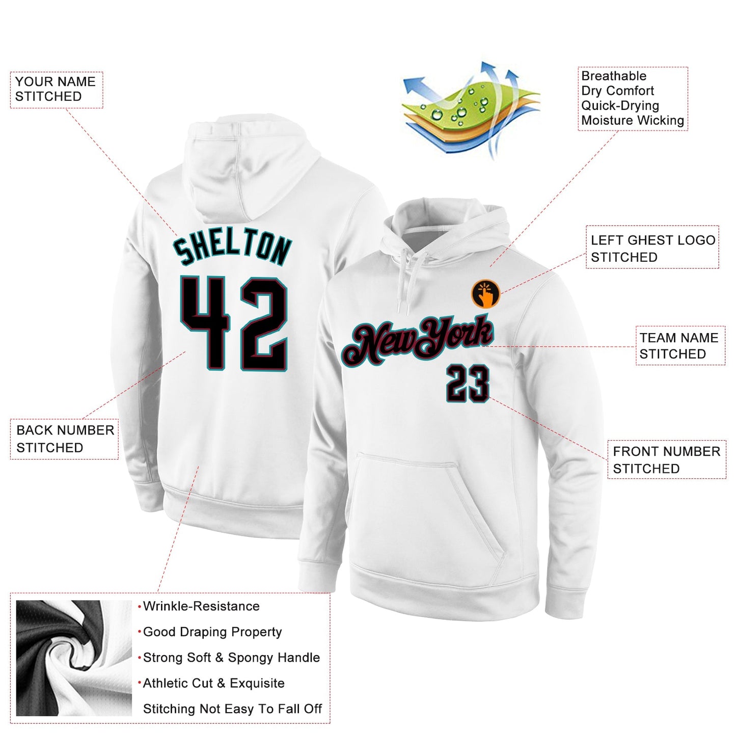 Custom Stitched White Black-Crimson Sports Pullover Sweatshirt Hoodie view 2
