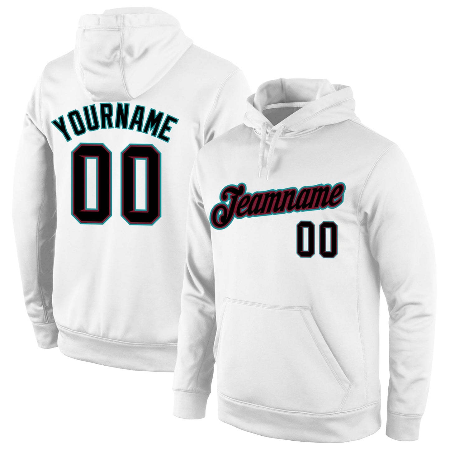 Custom Stitched White Black-Crimson Sports Pullover Sweatshirt Hoodie - Main View