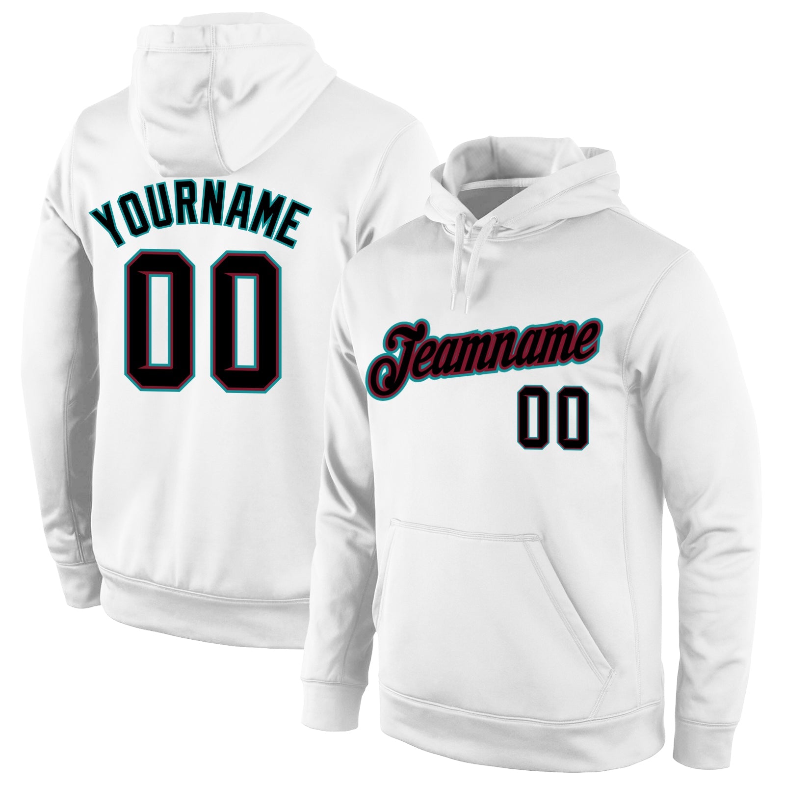 Custom Stitched White Black-Crimson Sports Pullover Sweatshirt Hoodie - Main View
