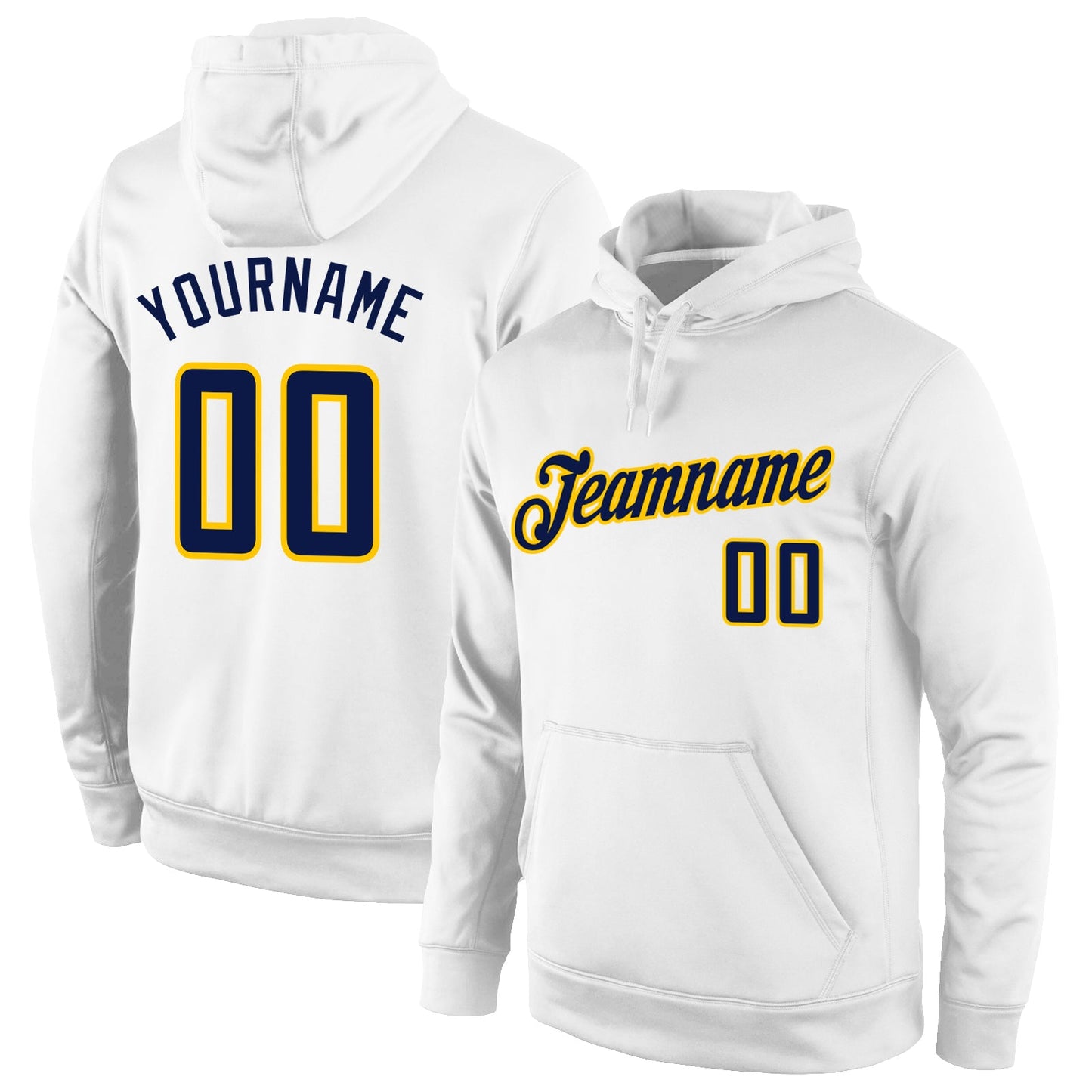 Custom Stitched White Navy-Gold Sports Pullover Sweatshirt Hoodie - Main View