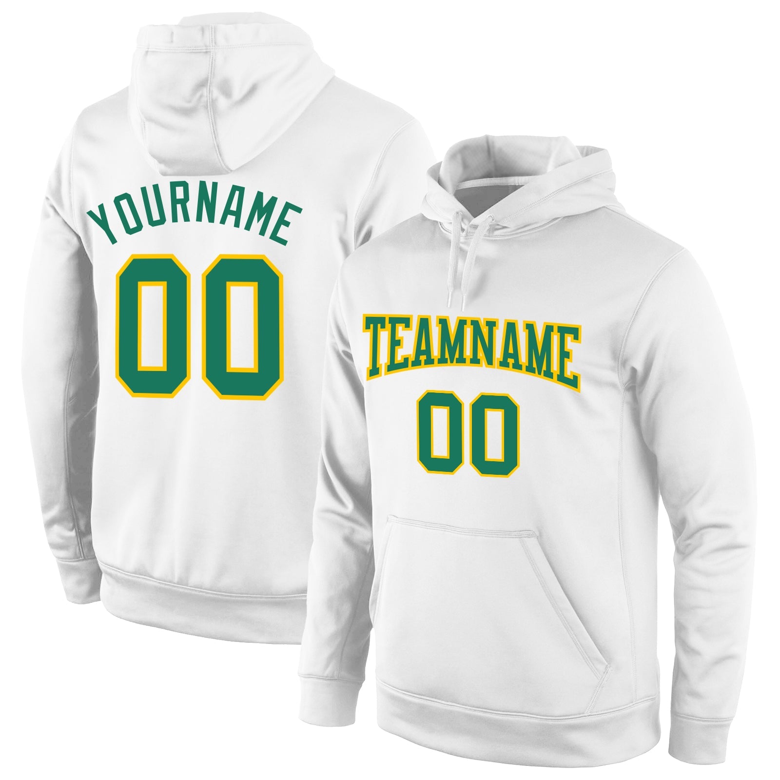 Custom Stitched White Kelly Green-Gold Sports Pullover Sweatshirt Hoodie - Main View