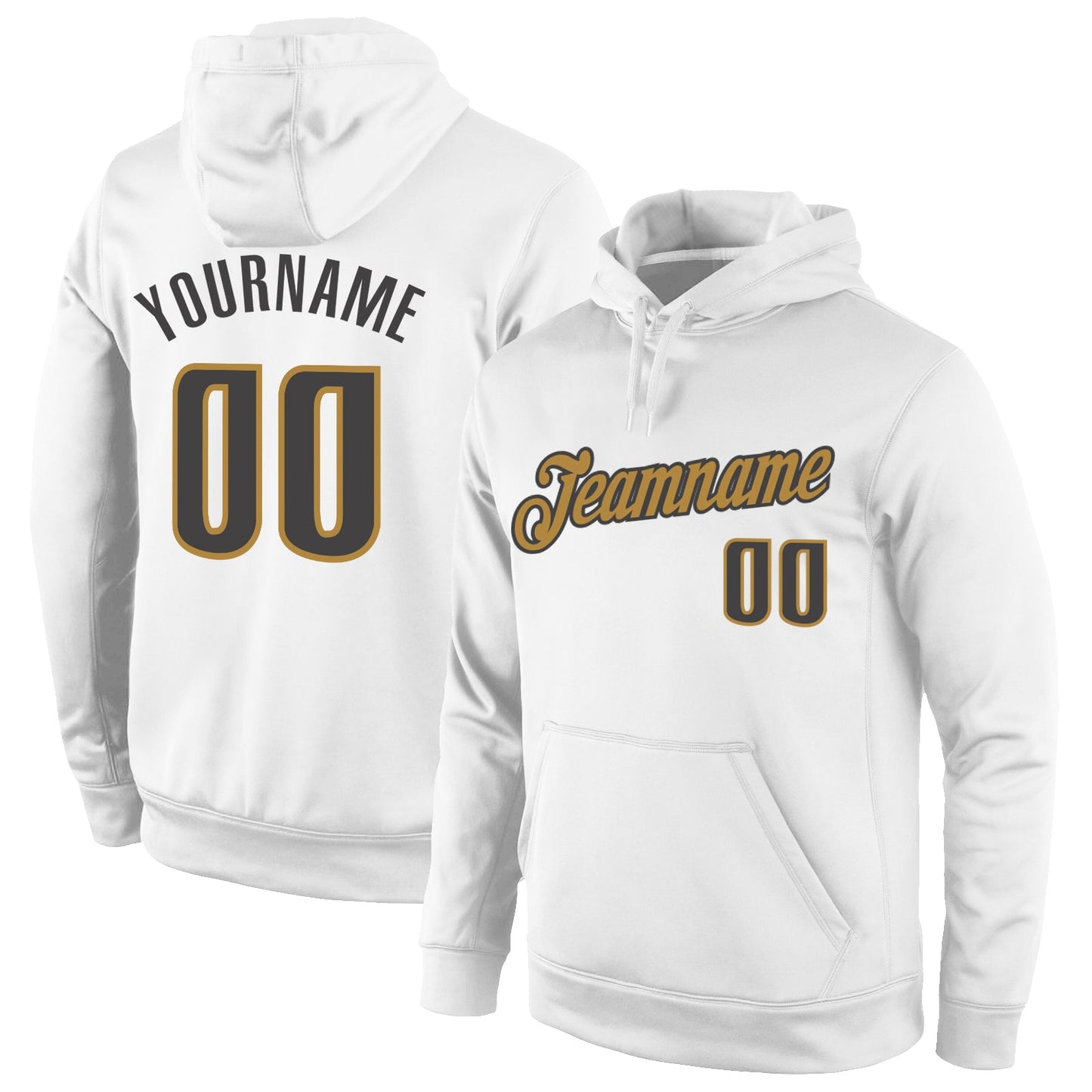 Custom Stitched White Steel Gray-Old Gold Sports Pullover Sweatshirt Hoodie - Main View