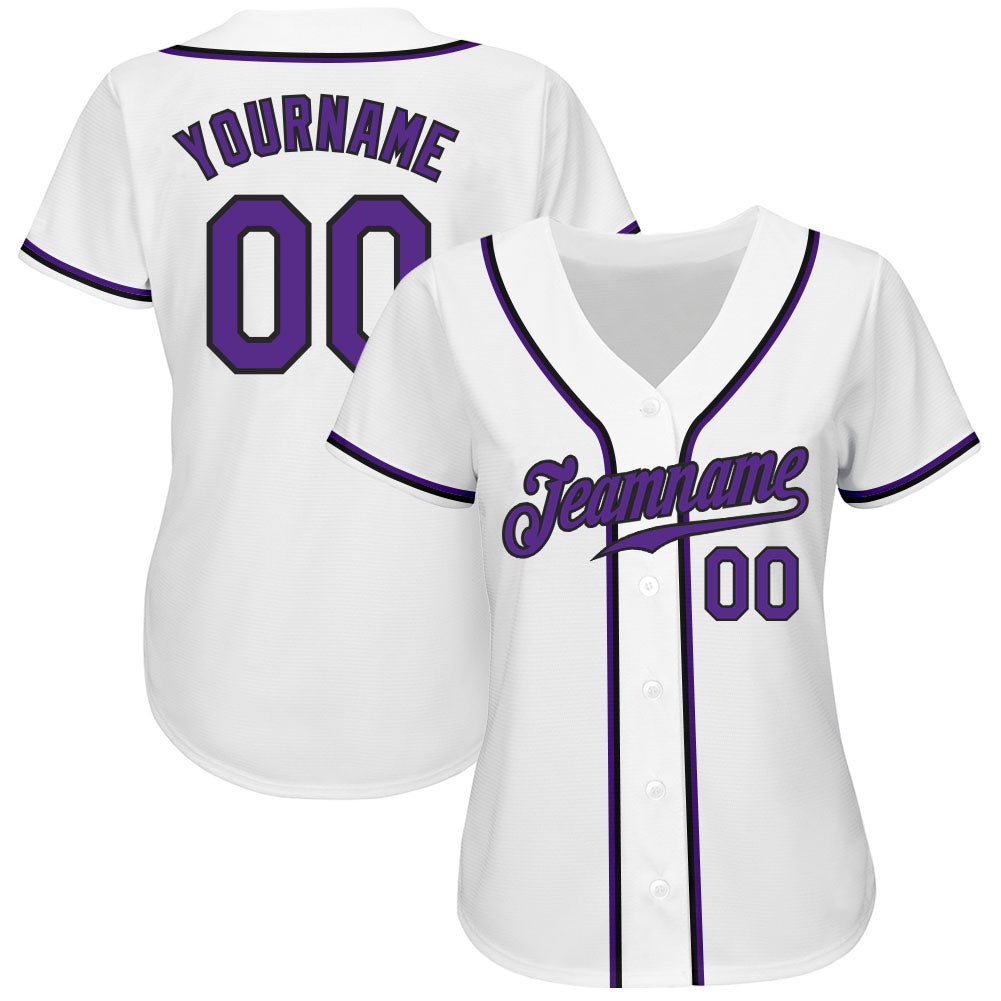Custom White Purple-Black Authentic Baseball Jersey view 2