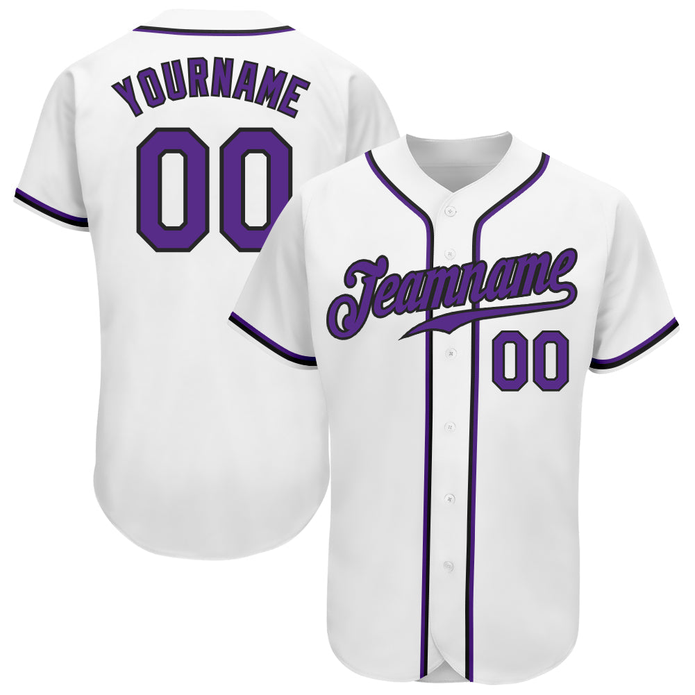 Custom White Purple-Black Authentic Baseball Jersey - Main View