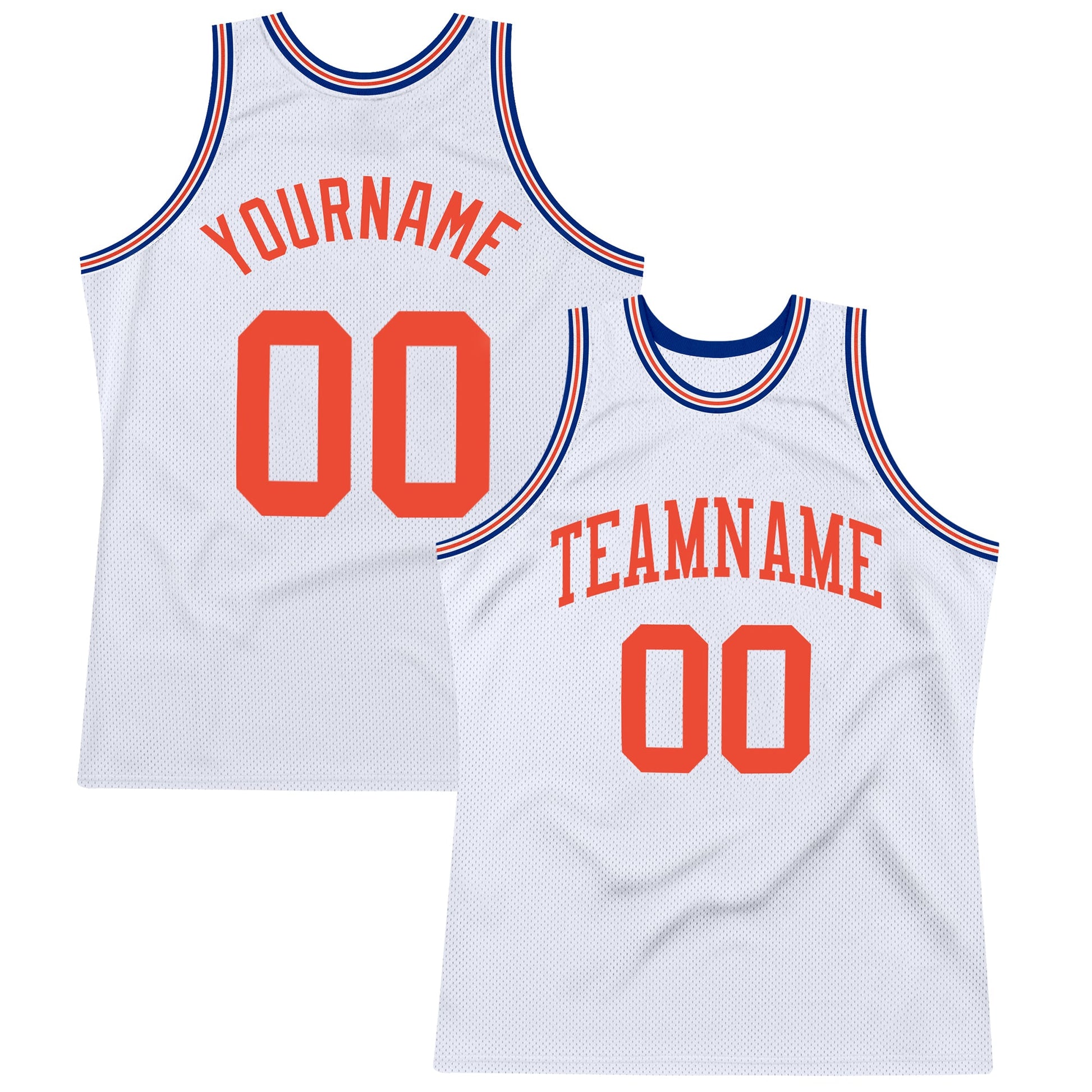 Custom White Orange-Royal Authentic Throwback Basketball Jersey - Main View