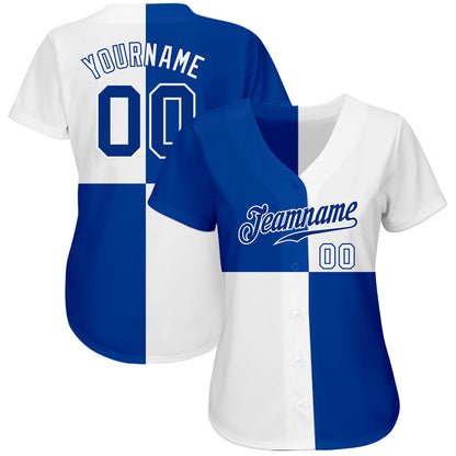 Custom White Royal 3D Pattern Design Multicolor Authentic Baseball Jersey view 2