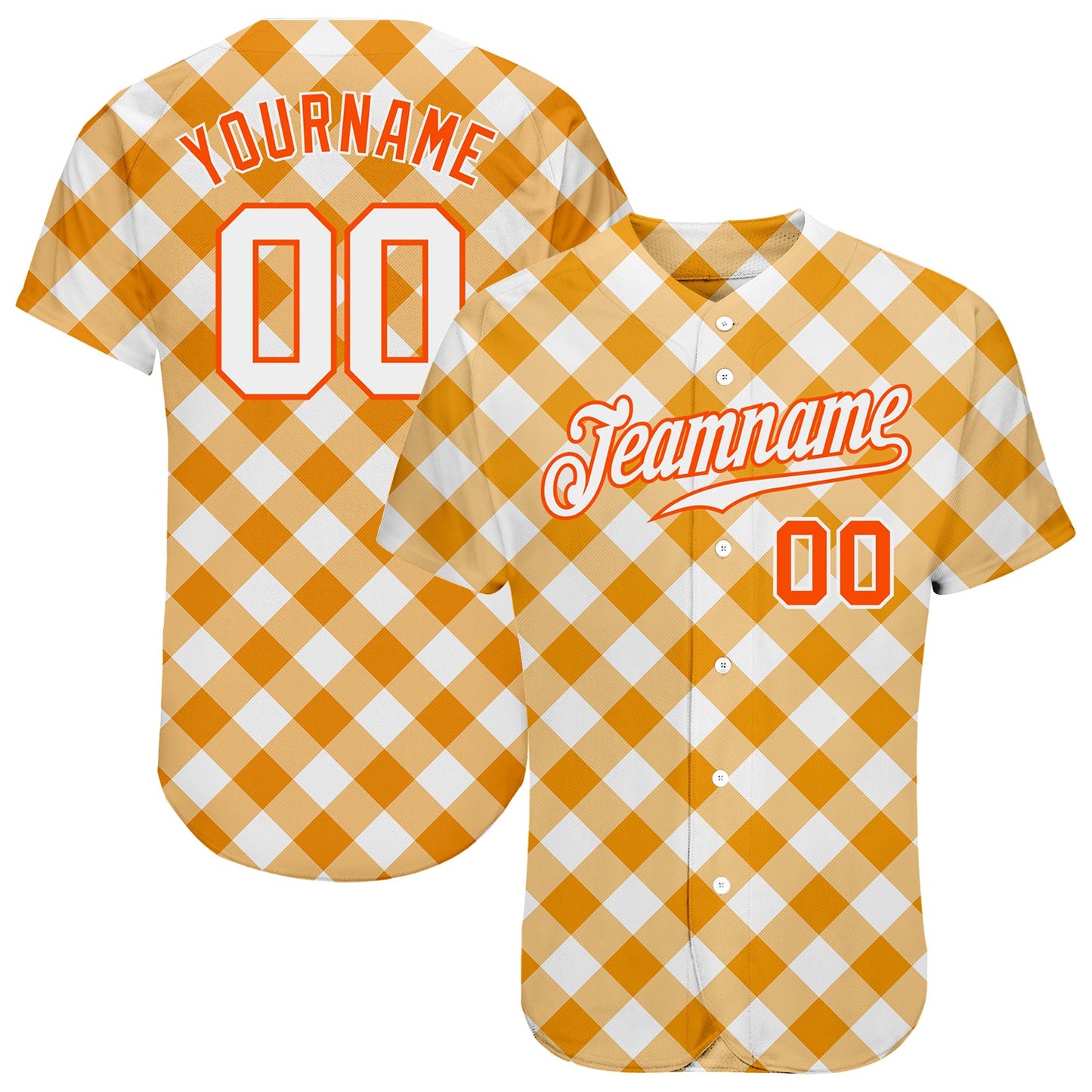 Custom White White-Orange 3D Pattern Design Orange Plaid Authentic Baseball Jersey - Main View