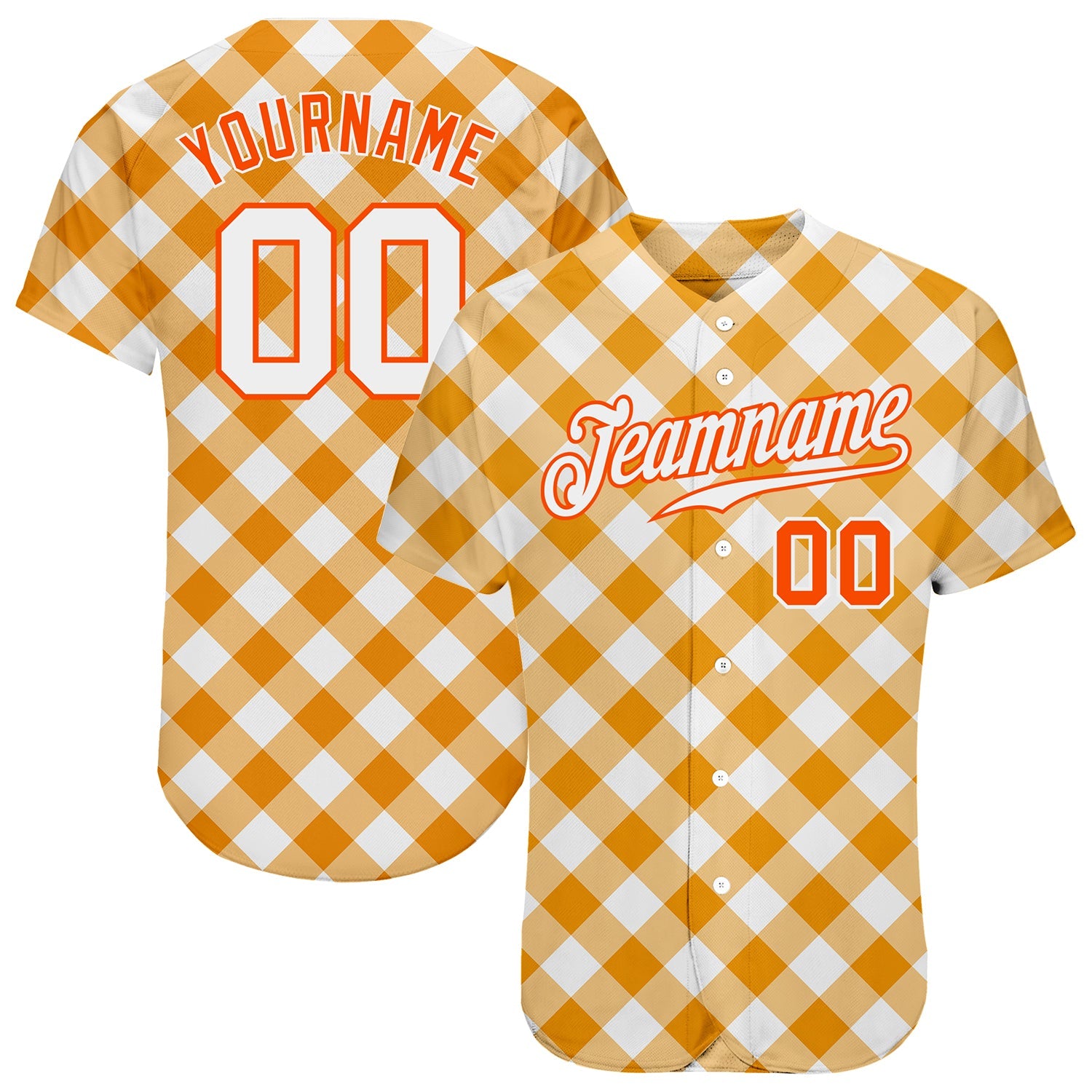 Custom White White-Orange 3D Pattern Design Orange Plaid Authentic Baseball Jersey - Main View