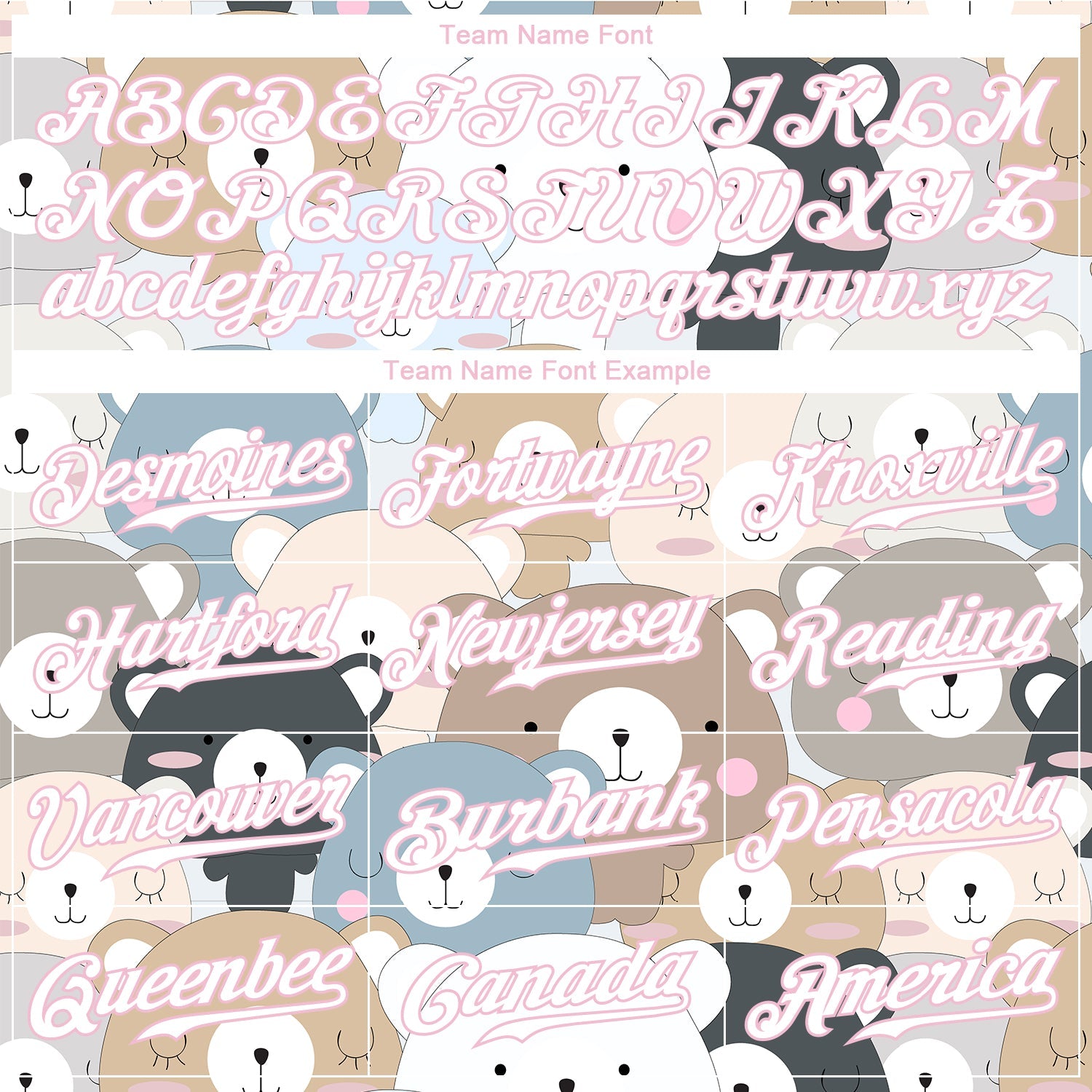 Custom White White-Light Pink 3D Pattern Design Teddy Bears Authentic Baseball Jersey view 4